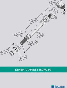Resim BALİOR Asma Klozet Esnek Taharet Borusu 240 mm Rakorlu Bağlantı 