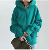 Resim Sonbahar Kış Sweatshirt Elbise Fermuar Kadın Sweatshirt Gevşek Düz Renk Sokak Cep Fermuar Büyük Beden Üstler S-5xl Yeşil 