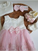 Resim PİLEKİ BABY Kız Bebek 0-6 Ay Gelinlik Elbise 5 Li Mevlütlük Set Dantelli Elbise 