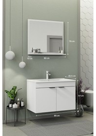 Resim Biani Fix Arya 85 Cm Banyo Dolabı,Seramik Lavabolu, Aynalı,Lavabo Dahil,Mdf,Mat Beyaz 