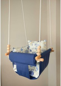 Resim Ahşap Salıncak Bebek ve Çocuk Salıncağı Hamak Beşik Mavi Beyaz 