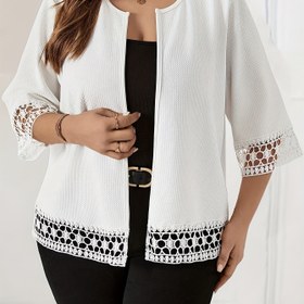 Resim Kadınlar için Günlük Şık Dokulu Ceket, Dantel Süslemeli & Açık Yaka - Esnek Makinede Yıkanabilir İlkbahar/Sonbahar Blazer, Buruşuk Detaylı, Beyaz, Sevimli Ceket, İlkbahar Modası, Kadın Tarzı, Kaliteli Dikişler, Şık Katmanlama Parçası, Moda Bilincinde Kadınlar 