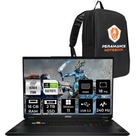 Resim MSI Stealth 18 HX AI Ultra 9 275HX 16GB 2TB SSD RTX5070TI/12GB 140W 18'' WQXGA W11H Gaming Laptop 