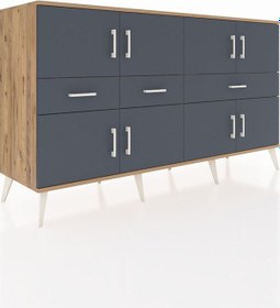 Resim Kronos Konsol 5 Raflı 3 Çekmeceli 8 Kapaklı 176x59x99 Çam-antrasi Çam-antrasit 
