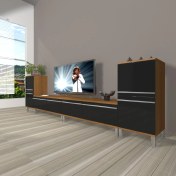Resim Decoraktiv Eko 9220T Mdf Krom Ayaklı Tv Ünitesi Tv Sehpası - Ceviz - Siyah 