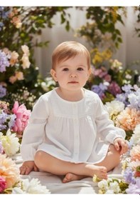 Resim Zekids Kız Bebek Pamuklu Hakim Yaka Dokuma Gömlek-16357 Beyaz 