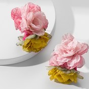 Resim Elegant Boho Tarzı Pembe Gül Çiçeği Halka Küpeler, Polyester Reçine Kaplama, Paslanmaz Çelik Kulak İğnesi, Deldirme Kulak Güvenli 