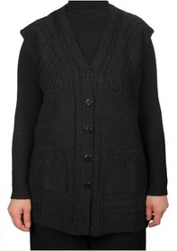 Resim Fresh&Moda Büyük Beden Kadın Siyah Düğmeli Yelek 