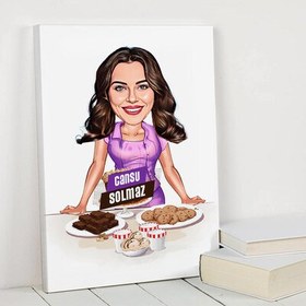 Resim Kurabiye Ustası Kadın Karikatürlü Kanvas Tablo 
