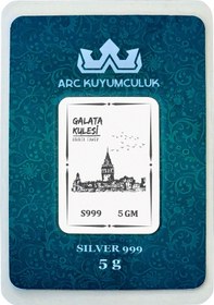 Resim Tarih Ve Zarafetin Simgesi Olan Galata Kulesi Temalı Hediyeye Özel 5 Gram 999 Ayar Gümüş Külçesi-669 