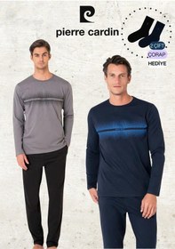 Resim Pierre Cardin Erkek %100 Pamuk Uzun Kollu Desenli Lacivert & Koyu Gri İki Adet Pijama Takımı L1.pc.6102.002-koyu Gri - Lacivert-s Çok Renkli 