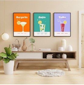 Resim Renkli Kokteyler Duvar Tablosu Çerçeveli 3'lü Set Siyah Renk 30 X 42 Boyut/ebat 