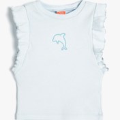 Resim Kız Bebek Atlet Fırfırlı İşlemeli Pamuklu Bisiklet Yaka Kolsuz 