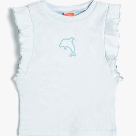 Resim Kız Bebek Atlet Fırfırlı İşlemeli Pamuklu Bisiklet Yaka Kolsuz 