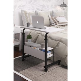 Resim Dehalimited 80X40 Yükseklik Ayarlı Raflı Kilitli Tekerlekli Taşınabilir Laptop Sehpası ve Çalışma Masası 