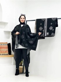 Resim Genel Markalar kadın çift taraflı kulanılabilen kar desenli triko şal panço 