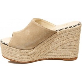 Resim Espadrilles Flash Velour Bej Süet Deri 10 Cm Hasır Tabanlı Dolgu Kadın Ayakkabı Bej 