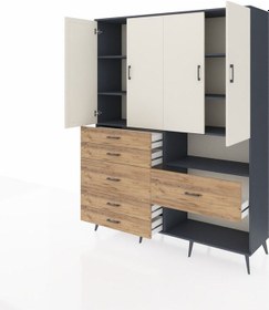 Resim Hyperion Gardrop 7 Raflı 6 Çekmeceli 4 Kapaklı 176x44x221 Antrasit-aytaşı/çam Aytaşı/çam 