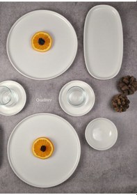 Resim 29 Parça 6 Kişilik Porselen Kahvaltı Takımı Pasta Sunum Seti - Be Beyaz 
