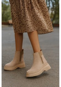 Resim Kadın Süet Lastikli Detaylı Şık Kadın Bootie Bej 
