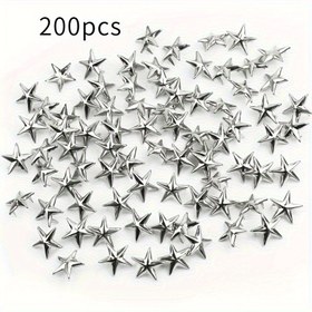 Resim 200 adet 10mm Gümüş Renkli Yıldız Şekilli Perçinler - Kendin Yap Suni Deri El Sanatları, Punk Rock Giyim ve Dikiş Aksesuarları Dekoratif Metal Çiviler 