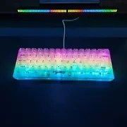 Resim HXSJ 61 Tuşlu Oyun Klavyesi, RGB Aydınlatma ile Tam Şeffaf Arka Aydınlatma, USB-C Tipi C Bağlantı, Film Malzeme, Windows PC, Mac, Ofis ve Oyunlar için - USB Gücüyle Çalışır, Pil Gerektirmez, Doğum Günleri, Paskalya ve Başkanlar Günü için İdeal Hediye 