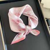 Resim Kadınlar için 70.1 cmlik pembe çiçek desenli kare eşarp, zarif ilkbahar/yaz/sonbahar boyun aksesuarı, pastoral tarzda çok yönlü bandana saç bağlama, el çantası süsleme, kare mendil 