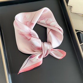 Resim Kadınlar için 70.1 cmlik pembe çiçek desenli kare eşarp, zarif ilkbahar/yaz/sonbahar boyun aksesuarı, pastoral tarzda çok yönlü bandana saç bağlama, el çantası süsleme, kare mendil 