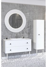Resim Solaris 120 Cm Beyaz Lavabolu Banyo Dolabi - Beyaz Ayakli (Boy Dolap Dahil) Çok Renkli 