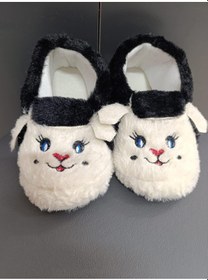 Resim Çocuk Kaydırmaz Taban Panduf Pamuk Astarlı, Kedi Figürlü Çok Amaçlı Okul, Kreş Patiği, Ev Patiği Siyah 