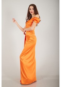 Resim Ardanewline Feminist Oranj Drape Detaylı Saten Kumaş Abiye Elbise 9704858.24 
