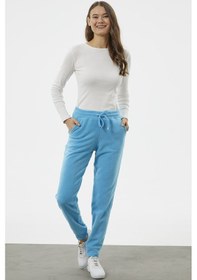 Resim Yanı Şeritli Polar Eşofman Altı - Turkuaz 001 