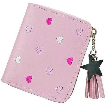 İşlemeli Love Lovely Kadın Cüzdanı Açık Pembe Yıldızlı Charm Pu Deri Cüzdan Kart Yuvaları Ve Bölmeleri Kadın Kredi Kartı Tutucu Fermuarlı