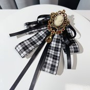 Resim Vintage İngiliz Tarzı Plaid Yaylı Kemer - Kadınlar İçin Zarif Alaşım Aksesuarı, El Yapımı, Kahve Kahverengi ve Siyah, Resmi veya Rahat Kıyafetler İçin Mükemmel 