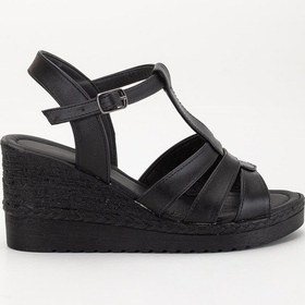 Resim Kadın Dolgu Topuk Sandalet Ayakkabı Siyah 3 Bantlı Baretli-3936 Siyah 