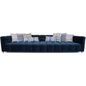 Resim Different Design Indigo 3'lü Modern Mavi Kadife Koltuk Üçlü Kanepe 