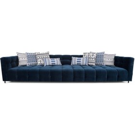 Resim Different Design Indigo 3'lü Modern Mavi Kadife Koltuk Üçlü Kanepe 