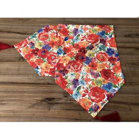 Resim Kırmızı Mavi Sarı Çiçek Desenli Runner Çok Renkli 