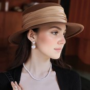 Resim 1 Adet Kadınlar İçin Şık Yün Fedora Şapka - Vintage Düz Kenarlı Tüvit, Nefes Alabilir & Şık Kışlık Şapka Bej/Kahverengi Renkte Kurdele Vurgusuyla, Sonbahar ve Kış Kıyafetleri İçin Mükemmel 