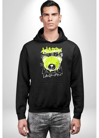 Resim Sık Sık Mutlu Gülmek Teddy Bear Kadın Erkek Siyah Kapüşonlu Sweatshirt Hoodie Siyah 