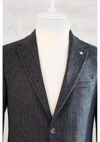 Resim Slimfit Torba Cep Çizgili Mono Yaka Astarsız Çift Yırtmaç Likralı Kışlık Erkek Tek Ceket 001 