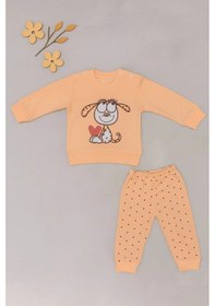Resim Bebek 2 Li Takım Sevimli Köpek Baskılı Sweatshirt Ve Noktalı Pantolon Turuncu 