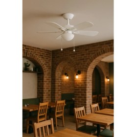 Resim Vanti 60W E27 6 Kanatlı Avizeli Beyaz Ahşap Tavan Vantilatörü KCF281 