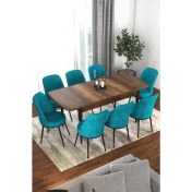 Resim Canisa Concept Via Serisi 80 x 132 cm Açılabilir Barok Ahşap Desen Mutfak Masa Takımı + 8 Adet Sandalye 