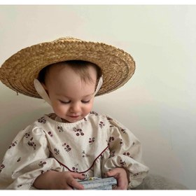Resim laviyonsa Bağlamalı Kurdele Kız Bebek Hasır Şapka 