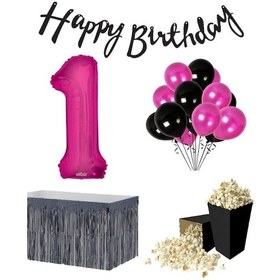 Resim 1 Yaş Pembe Balon Rakam Folyo Banner Mısır Kutusu Masa Eteği Do 