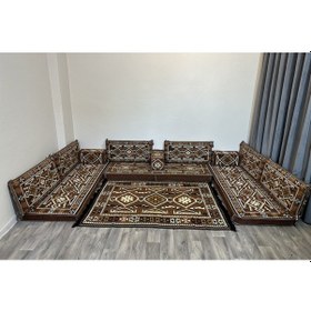 Resim Coton Şark Köşesi Anadolu Desenli Minder Takımı Kahve 13 Parça 