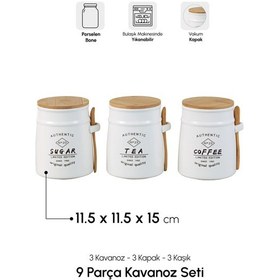 Resim Modern 3'lü Kaşıklı Kavanoz Seti Bone Porselen Mutfak Tezgah Organizeri Beyaz 