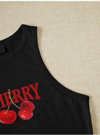 Resim Afri Kadın Siyah "Cherry" Baskılı Kolsuz Crop Atlet - Yazlık Sokak Stili Siyah 