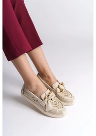 Resim Lydıa Bağcıksız Ortopedik Rahat Taban Çiçek Desenli Kadın Babet Ayakkabı Kt - Krem Krem 